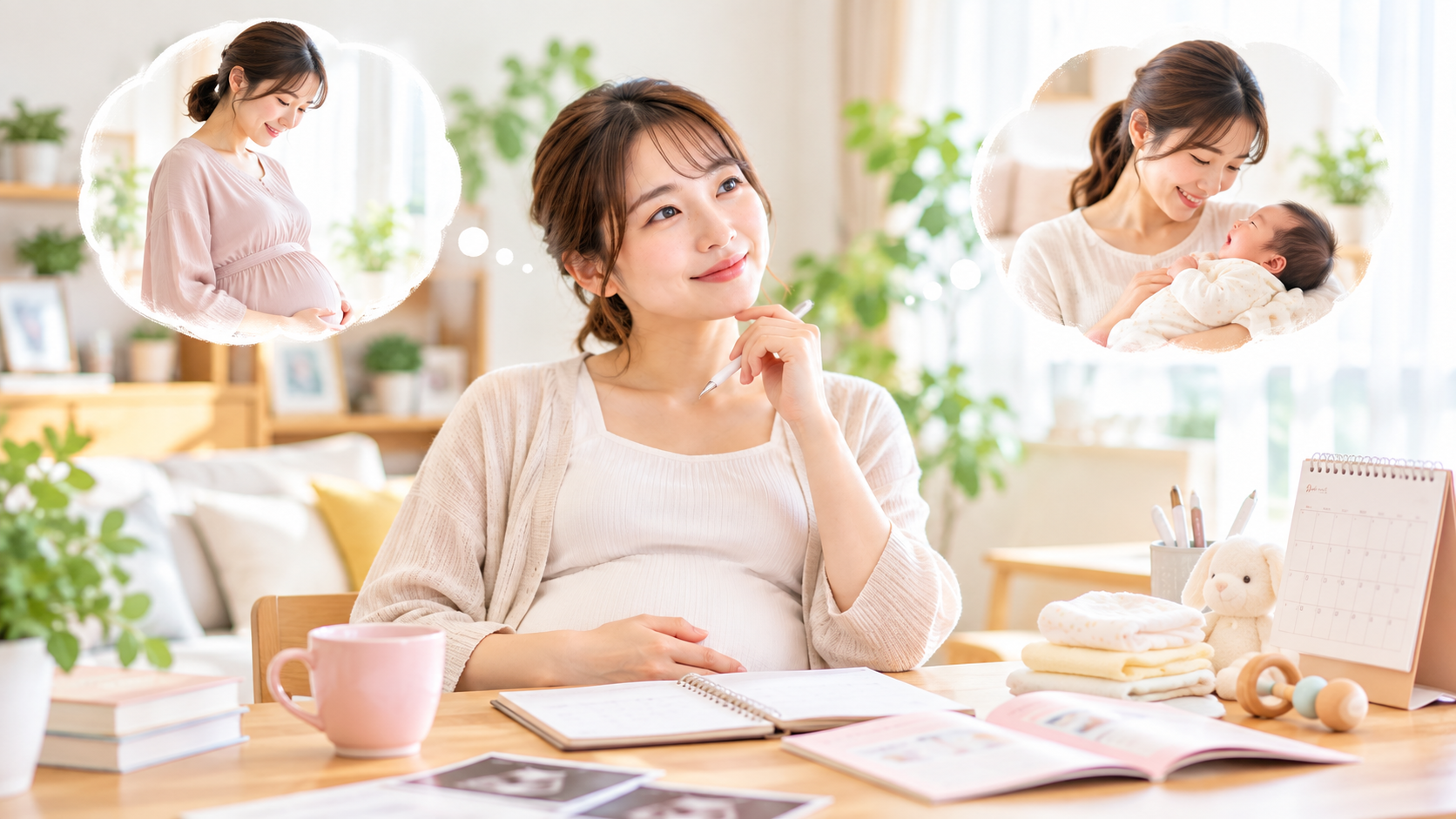 妊娠中と出産後のどちらで学資保険を相談するか考えるプレママのイメージ
